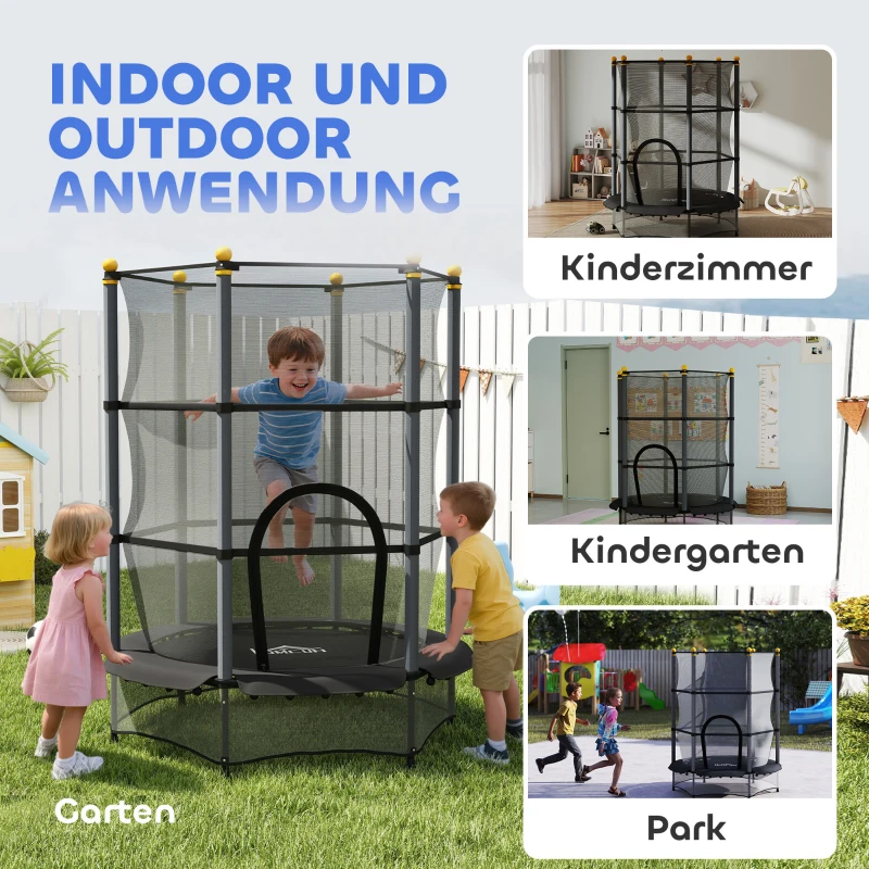 HOMCOM Trampolin für Kinder, Ø140 cm, mit Sicherheitsnetz, für innen und außen, Stahl, Kunststoff, belastbar bis 50 kg, Schwarz