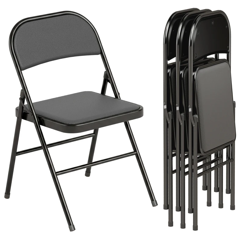 HOMCOM Set de 2 Scaune Pliabile Metalice, Tapițate cu Piele Ecologică PU, pentru Interior, cu Șezut Confortabil și Spătar Deschis