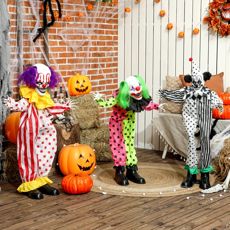 Outsunny Stapelbare Halloween-Animatronics-Clowns mit roten leuchtenden Augen für Indoor-Party-Requisiten