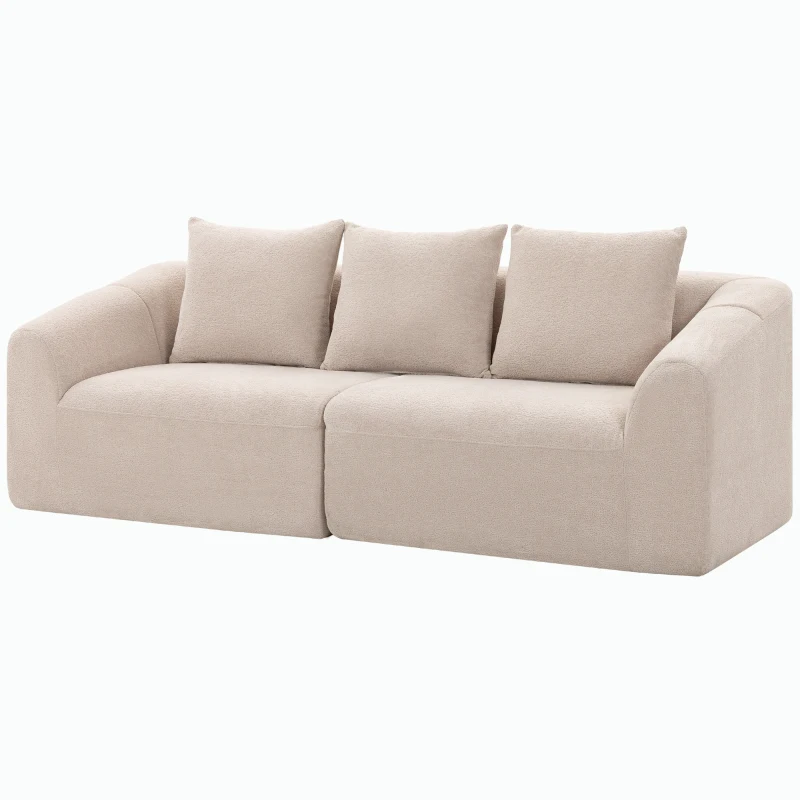 HOMCOM Canapé 3 places, Chenille Cloud sans cadre, rembourrage épais à ressorts ensachés, assise extra large, 3 coussins, Beige