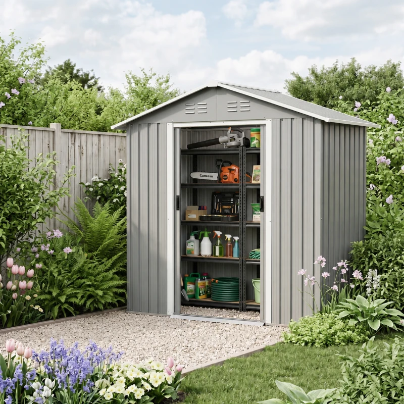 Outsunny 6.5 x 3.5ft Metal Garden Storage Shed - Light Grey