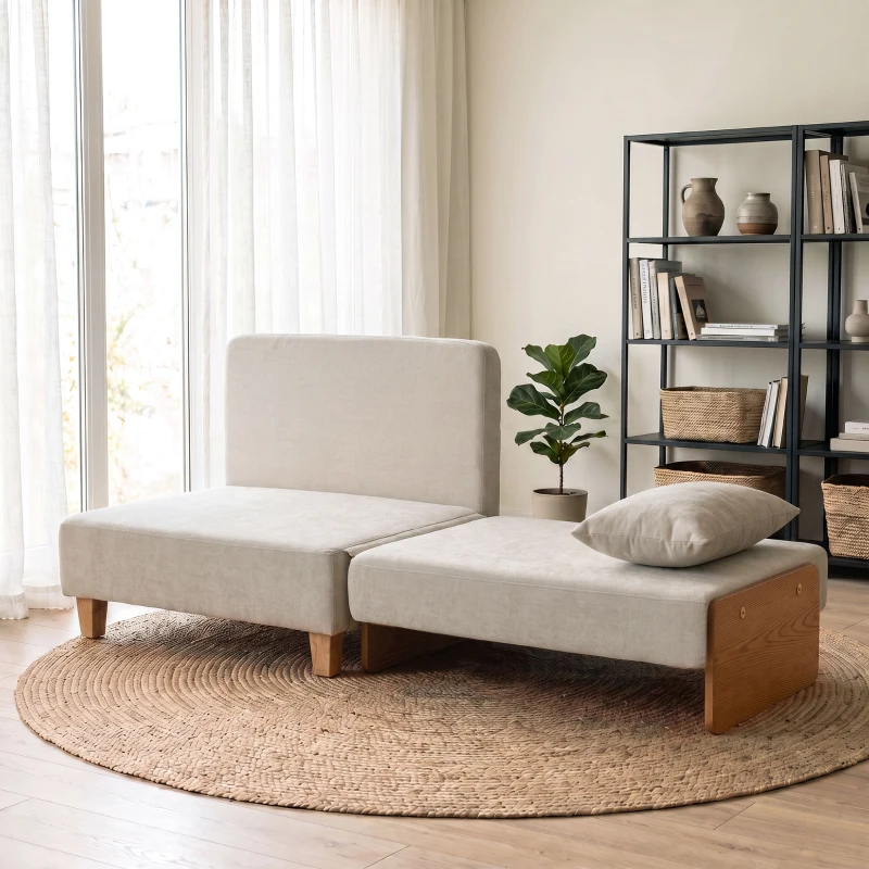 HOMCOM Poltrona-Cama Individual 2 em 1 Dobrável com Almofadas, Salva-Espaço em Tecido Misto Linho-Veludo, Creme