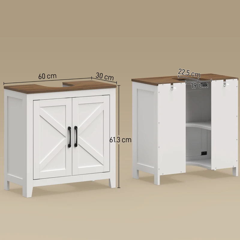 HOMCOM Dulap sub chiuvetă, mobilier de baie modern cu 2 uși în stil hambar și raft reglabil, alb