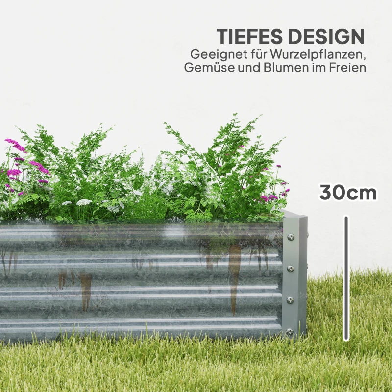 Outsunny Verhoogd Staal Tuinbed, Weerbestendig Plantenbed met Anti-Snijrand,