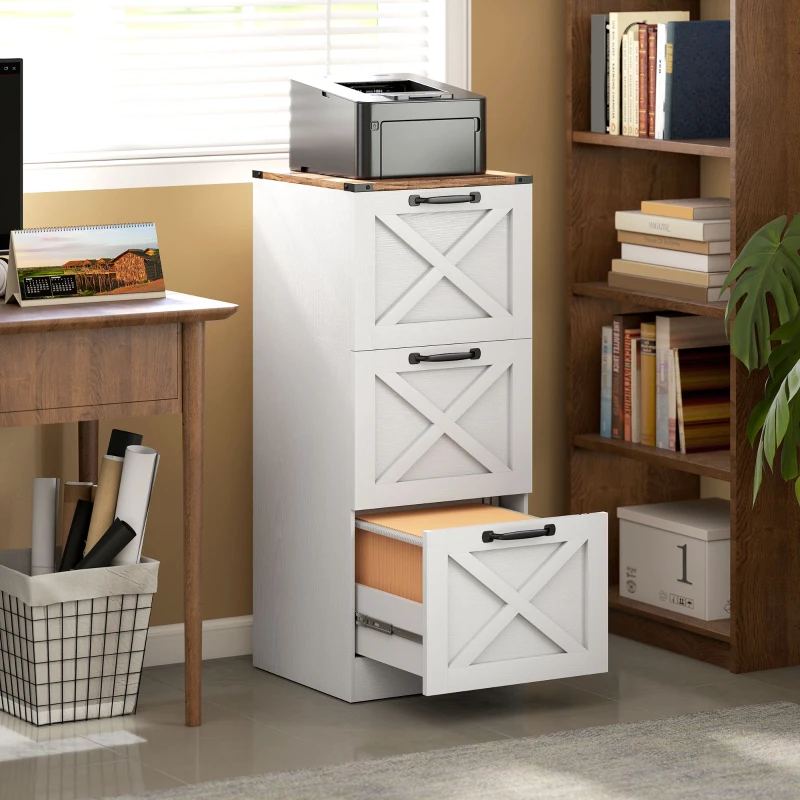 HOMCOM Bürocontainer mit 3 Schubladen, Hängemappen für Letter/A4, Landhausstil, 40x40x101cm, Weiß