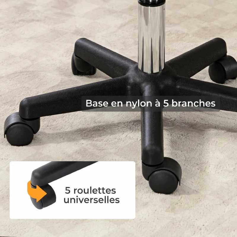HOMCOM Tabouret massage a roulettes reglable en hauteur pivotant avec dossier ergonomique gris
