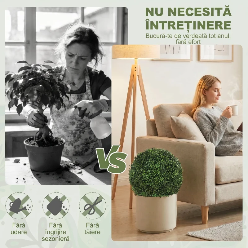 HOMCOM Plante Decorative Artificiale din Buxus cu 682 de Frunze, Rezistente la UV, Înălțime 42 cm