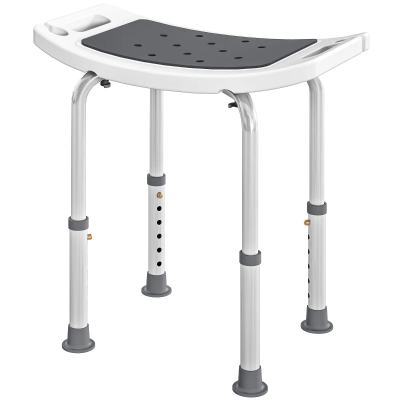 HOMCOM Scaun de Duș din Aluminiu și Plastic Antialunecare, Înălțime Reglabilă 6 Niveluri 39-52cm, Gri