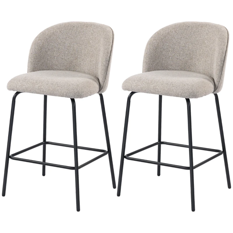 HOMCOM Set 2 Sgabelli da Bar con Schienale e Poggiapiedi, Rivestimento in Tessuto e Gambe in Acciaio, Grigio