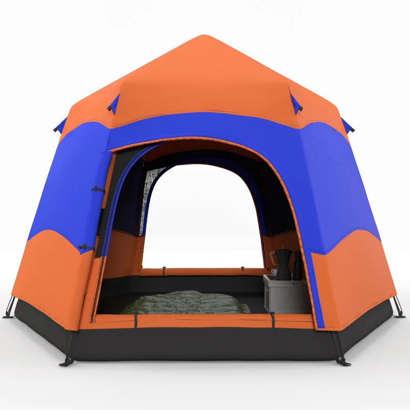 Outsunny Quick-Up Waterdicht Maken Tent - Dubbelwandige Familie Tent voor 4-6 Personen, Snel Op Te Zetten