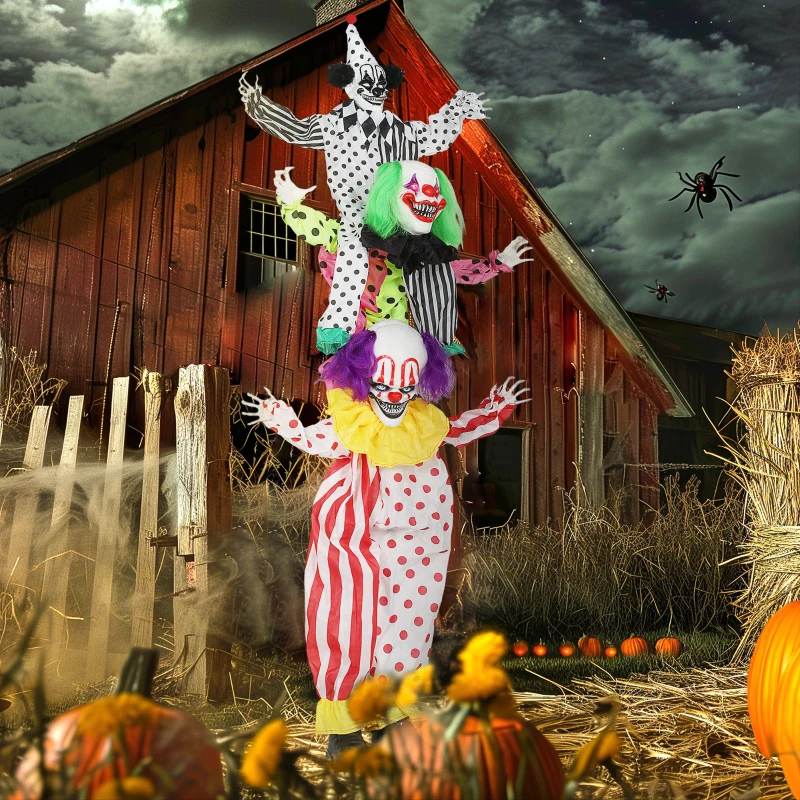 Outsunny Stapelbare Halloween-Animatronics-Clowns mit roten leuchtenden Augen für Indoor-Party-Requisiten