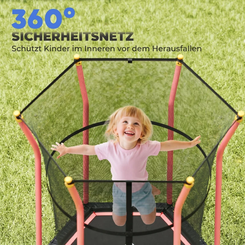 HOMCOM Trampolin für Kinder, 122 x 111 cm, mit Sicherheitsnetz, gepolstert, Stahl, belastbar bis 50 kg, Schwarz & Rot