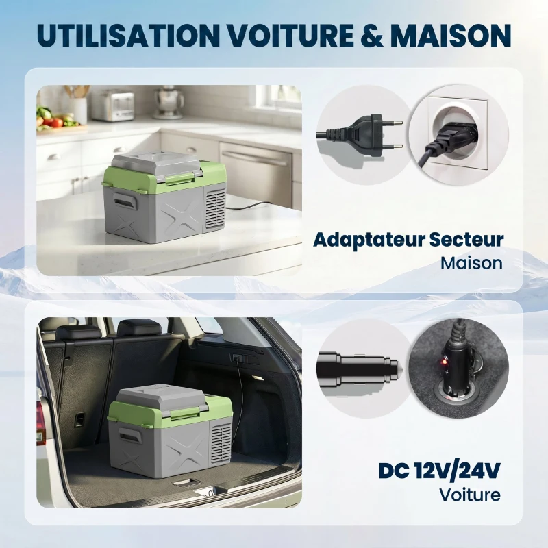 Outsunny Glacière électrique portable 12L, réfrigérateur de voiture portable congélateur et réfrigérateur 12/24V gris