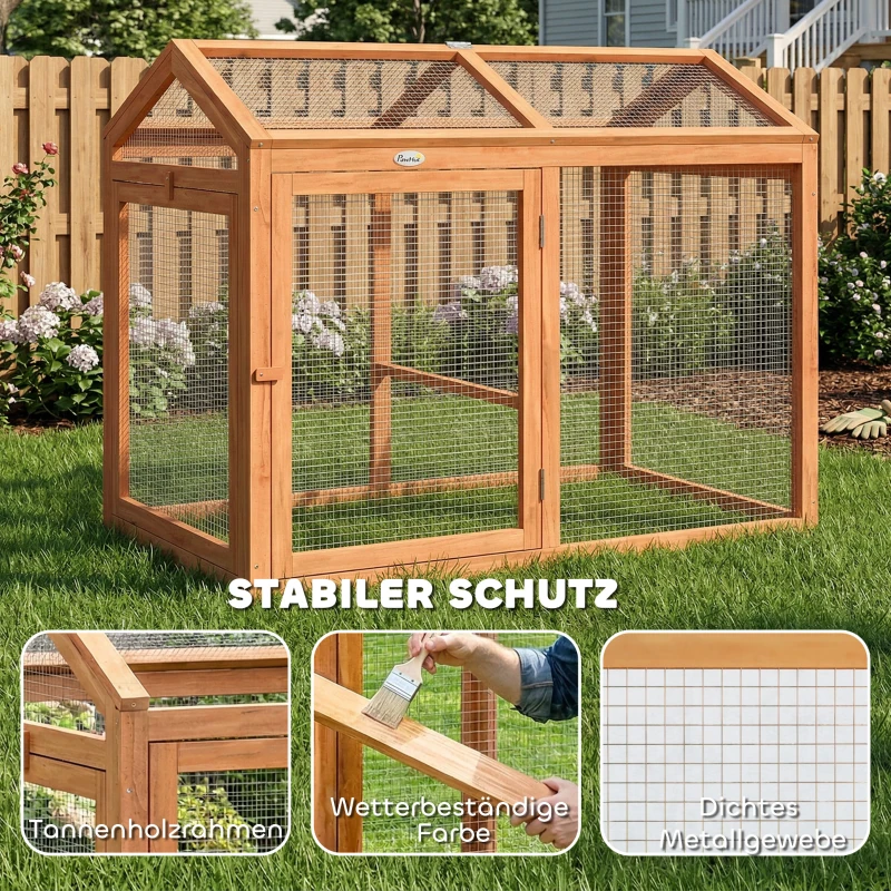 PawHut Hühnerstall Freilaufgehege mit Sitzstange Doppeltüren, aus Holz und Metall, für 2 Hühner, 104 x 70,5 x 84 cm Orange