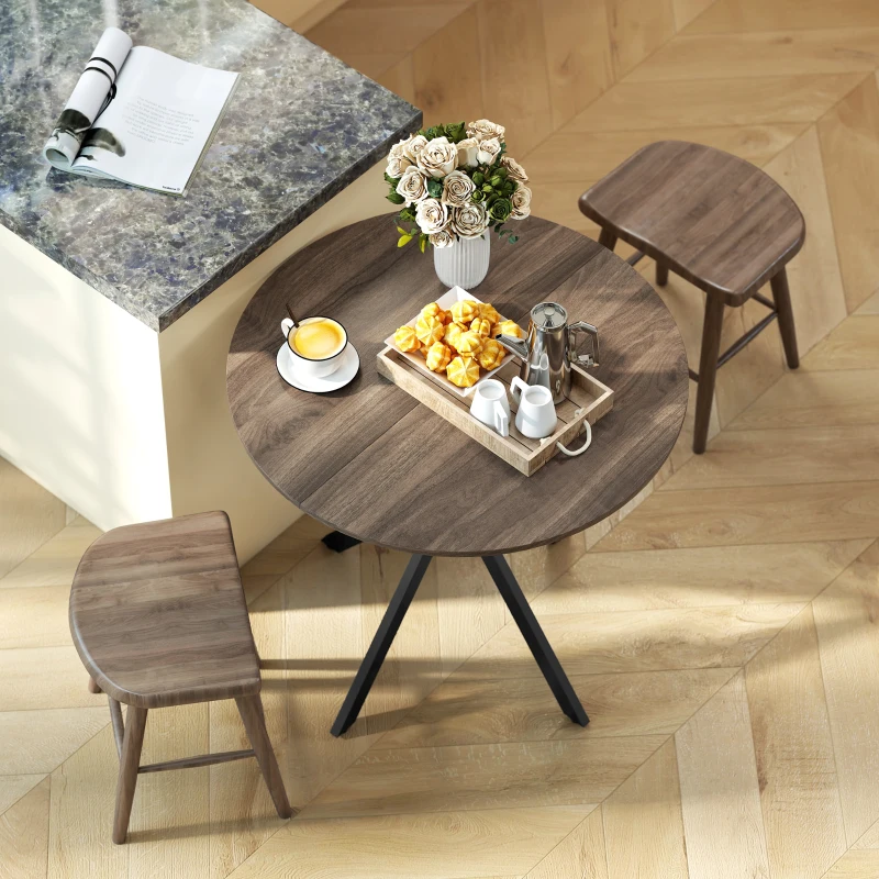 HOMCOM Mesa de cocina redonda, 80 cm, tablero compacto, tablero de partículas, metal, Marrón