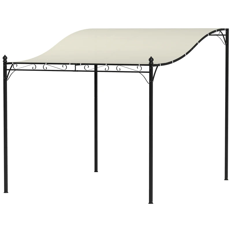 Outsunny 3 x 2,5 m pergola, wandgemonteerde tuinpergola, waterbestendig, metalen frame, afvoergaten, schaduwdoek, crèmewit