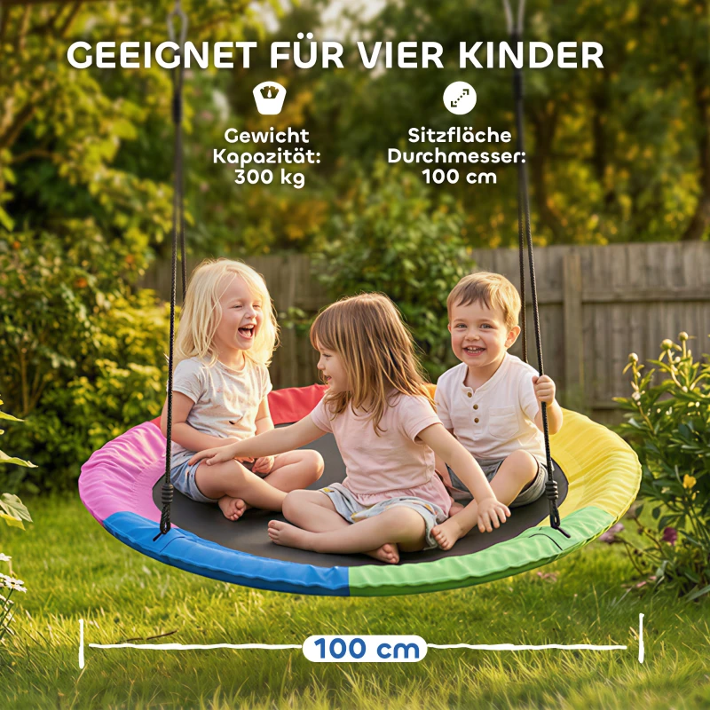 AIYAPLAY Nestschaukel Höhenverstellbar Hängeschaukel bis zu 300kg mit verstellbaren Seilen 100 x 100 x 180 cm Mehrfarbig