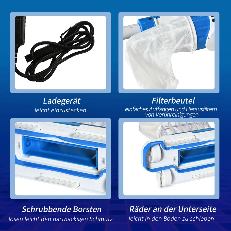 Outsunny elektrischer Poolsauger mit Akku Filter Poolreiniger Pool Handsauger Bodensauger Blau+Weiß 65 x 20 x 17 cm