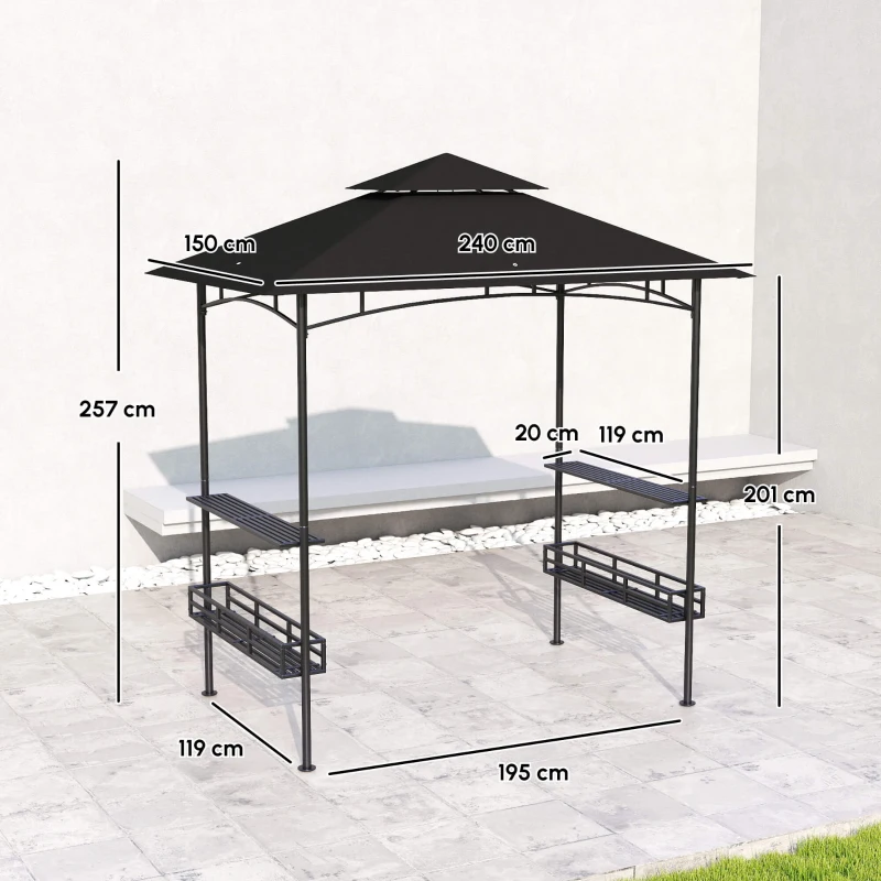 Outsunny 150 x 240cm BBQ Grill Gazebo, with Shelves - Grey