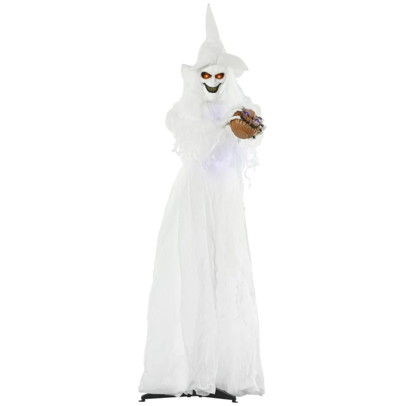 Outsunny 189 cm Weiße Hexe mit Kürbiskopf, lebensgroße Halloween-Außendekoration