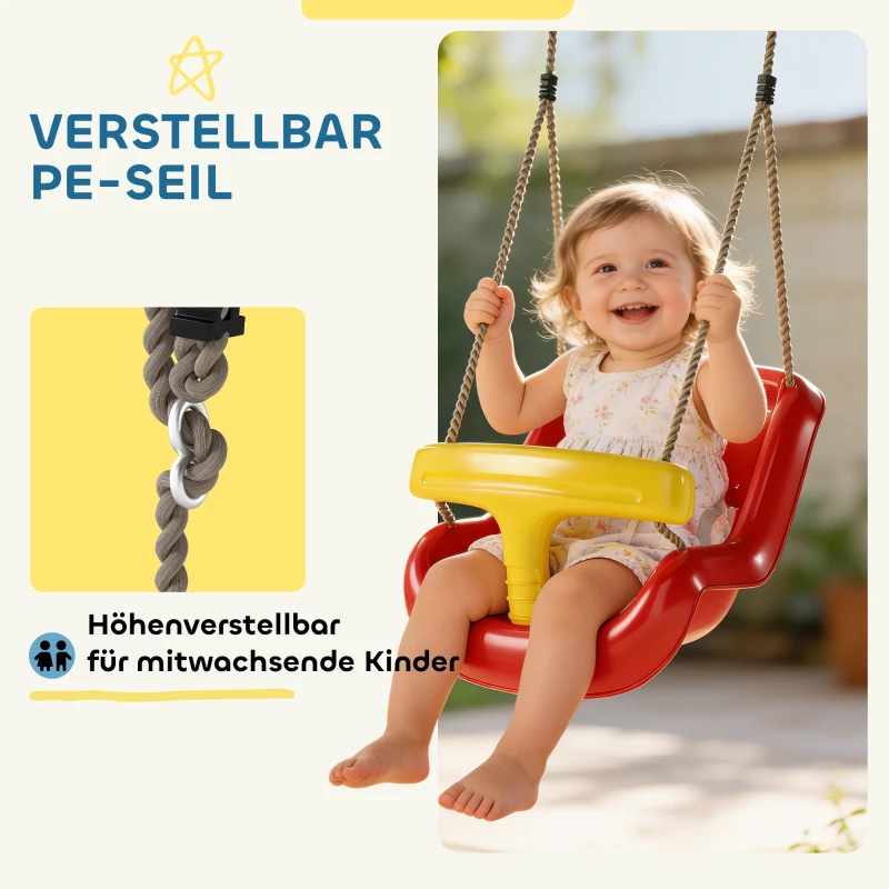 AIYAPLAY Babyschaukel verstellbar Mitwachsend Babysitz mit Rückenlehne, Sicherheitsgeländer, für Kinder von 9-36 Monaten, Rot