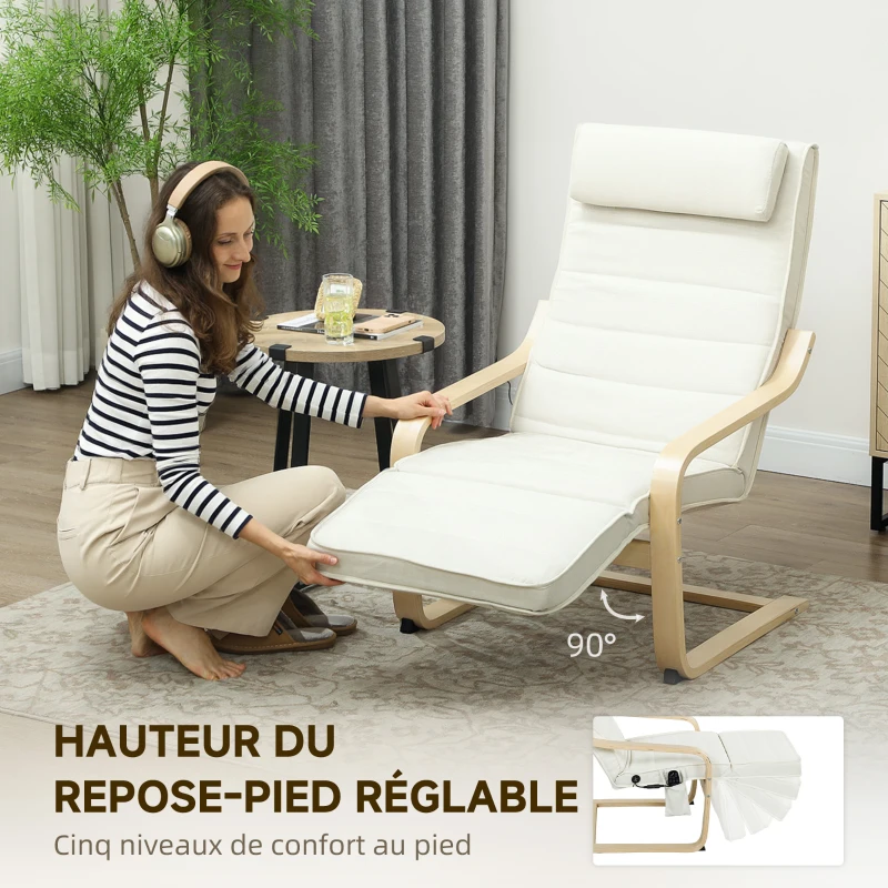 HOMCOM Fauteuil de salon fauteuil relax massant et chauffant dossier haut, appui-tête et repose-pieds, 67 x 95 x 101 cm, crème