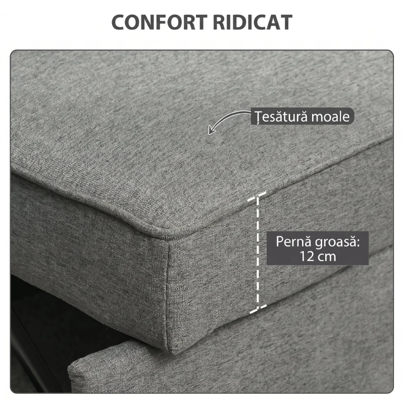 HOMCOM 3 în 1 Canapea Extensibilă 2 Locuri cu Spătar Reglabil pe 3 Poziții, 2 Perne, Material Textil Tip In Gri