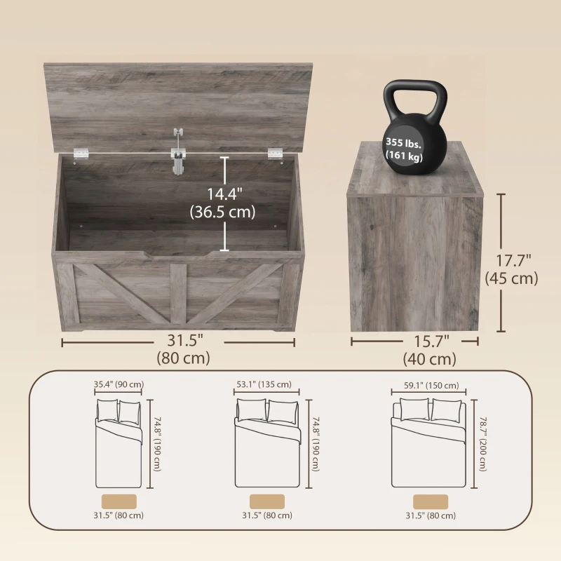 HOMCOM Baúl de Almacenaje 100L con Bisagra de Seguridad Asa con Recorte en U para Recibidor Salón 80x40x45 cm Gris