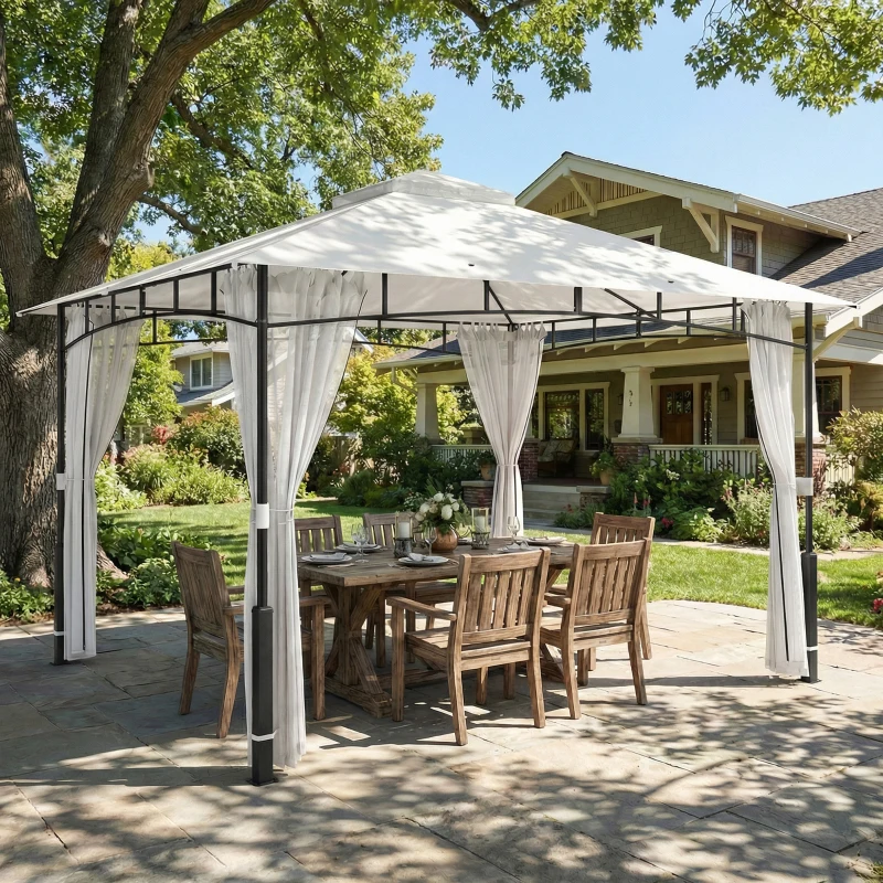 Outsunny Pavillon, 3x3,6 m wasserabweisend Stabil Gartenpavillon mit Moskitonetz, Doppeldach, für Garten, Terrasse, Schwarz