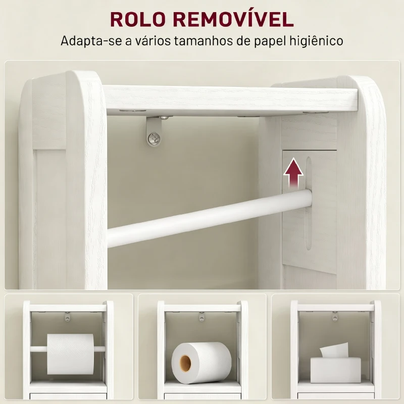 HOMCOM Armário de Casa de Banho Estreito Móvel Auxiliar de Casa de Banho 21x20x79 cm com Prateleira Ajustável Suporte para Papel Higiénico Branco