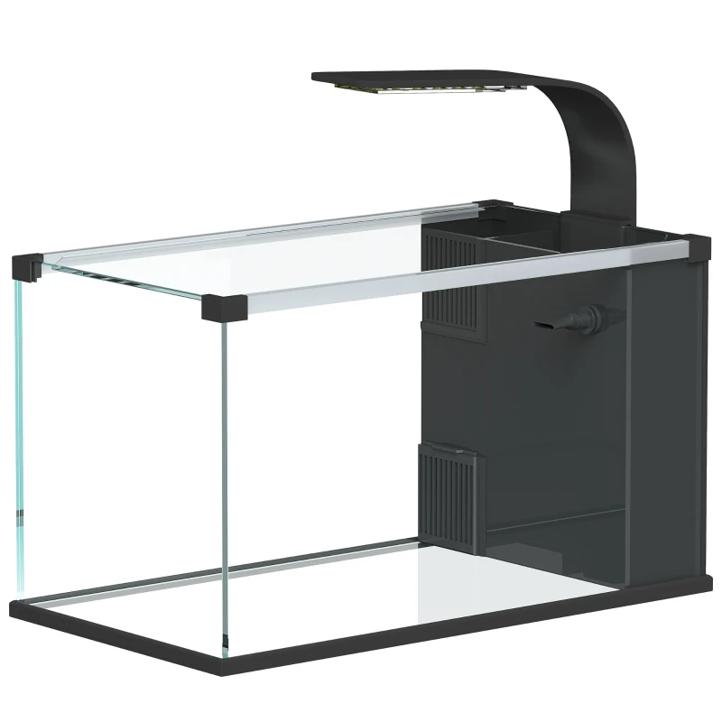 PawHut Acvariu, 24L din Sticlă Securizată cu Filtru, Lumină LED și Pompă de Apă