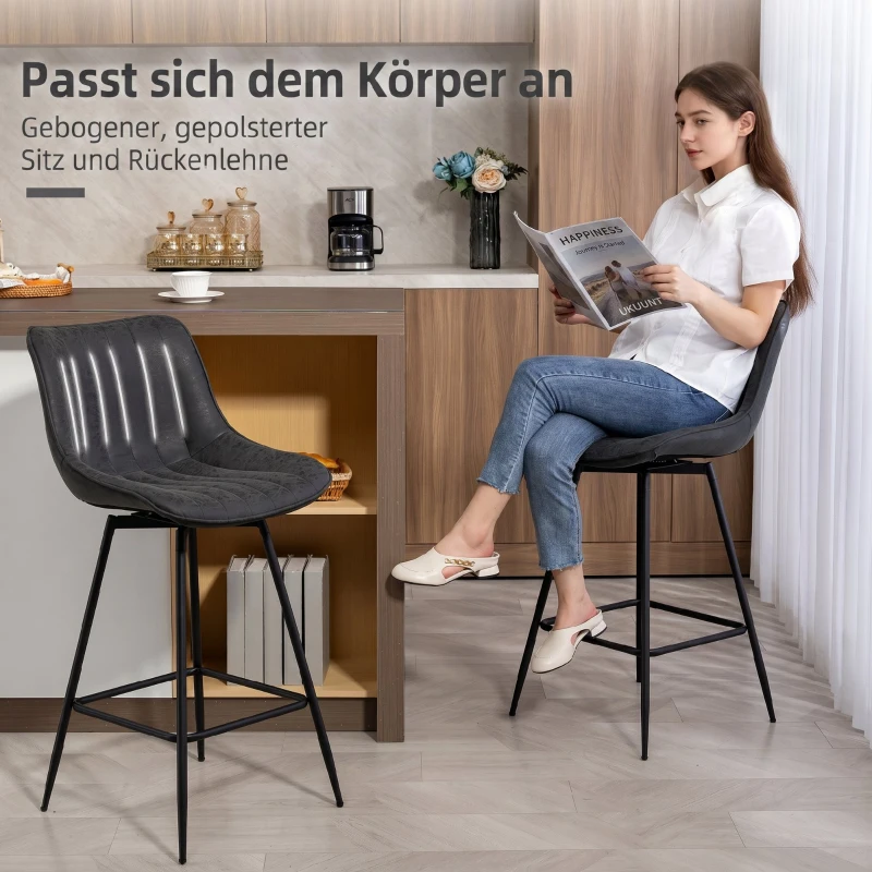 HOMCOM Barhocker 2er Set, 68 cm drehbare Tresenhocker mit Rückenlehne für Kücheninsel, Esszimmer, Schwarz