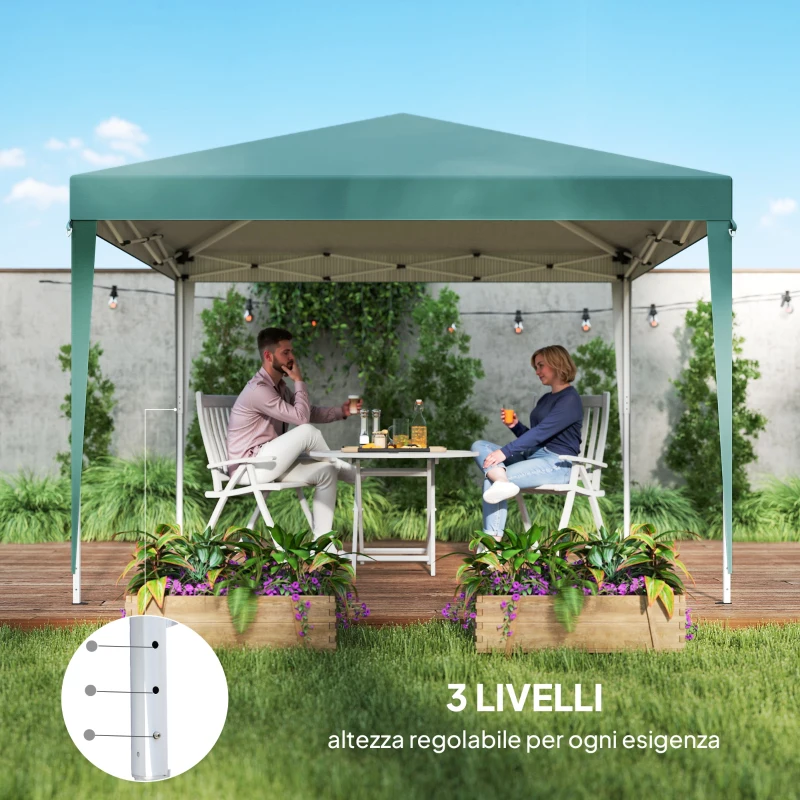 Outsunny Gazebo Struttura in Acciaio Pieghevole Rivestimento Tessuto Oxford Verde 3x3m