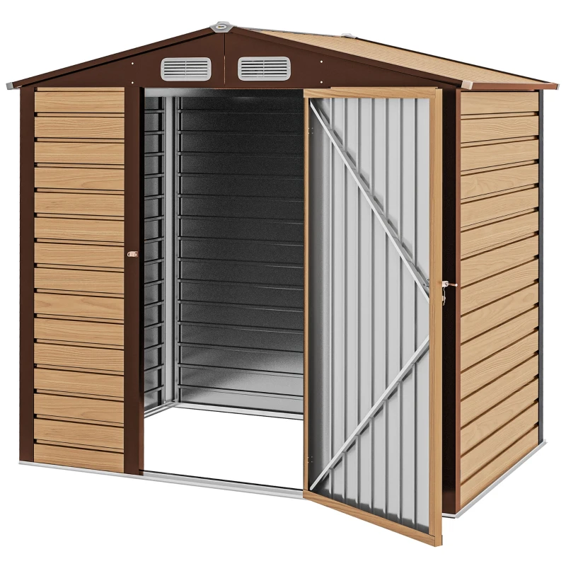 Outsunny 4 x 6ft Galvanised Steel Garden Shed, with Lock and Gloves - Oak