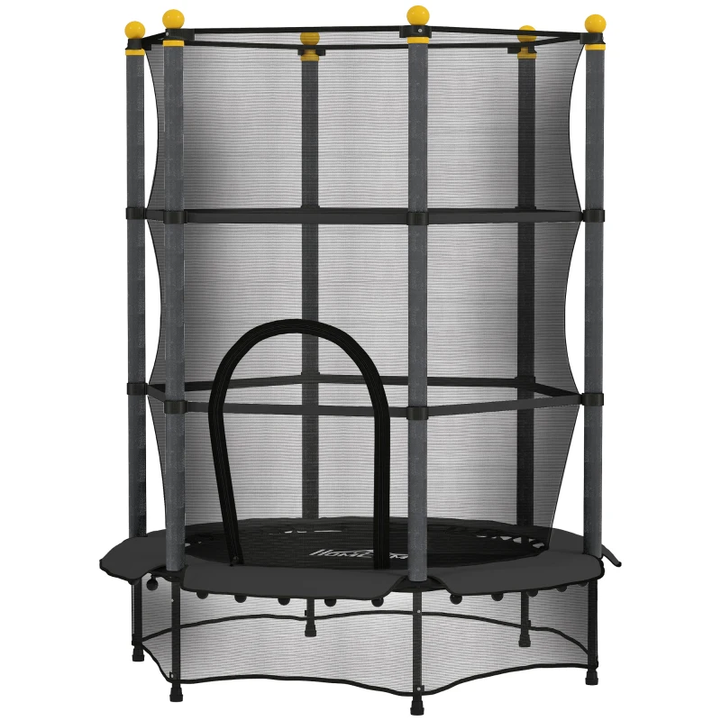 HOMCOM Trampolin für Kinder, Ø140 cm, mit Sicherheitsnetz, für innen und außen, Stahl, Kunststoff, belastbar bis 50 kg, Schwarz