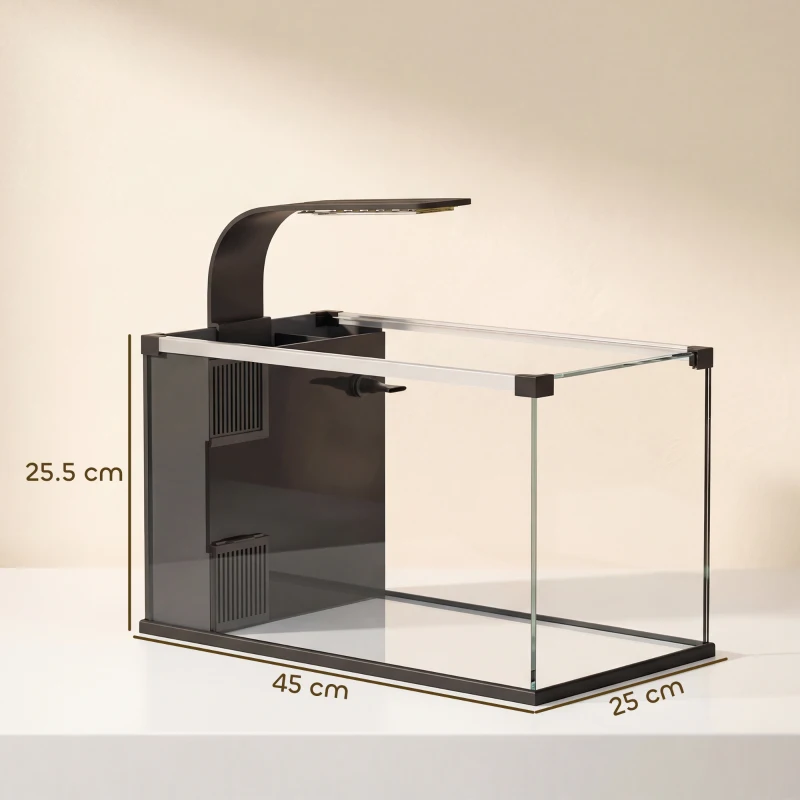 PawHut Acvariu, 24L din Sticlă Securizată cu Filtru, Lumină LED și Pompă de Apă