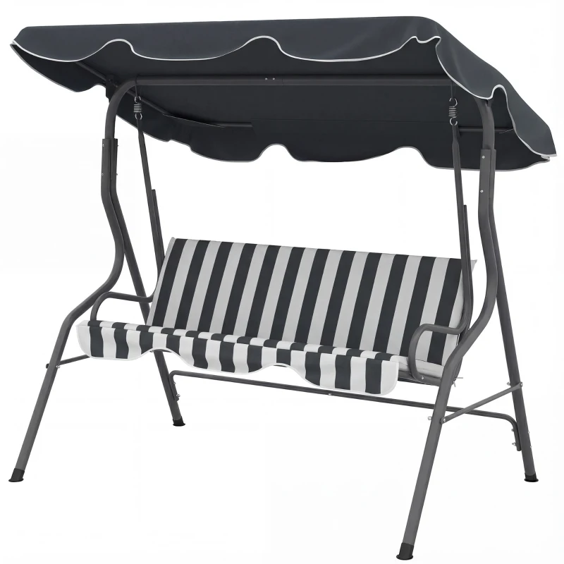 Outsunny Balancelle de Jardin 3 Places Toit imperméabilisé Inclinaison réglable Coussins Assise Dossier gris, blanc rayé