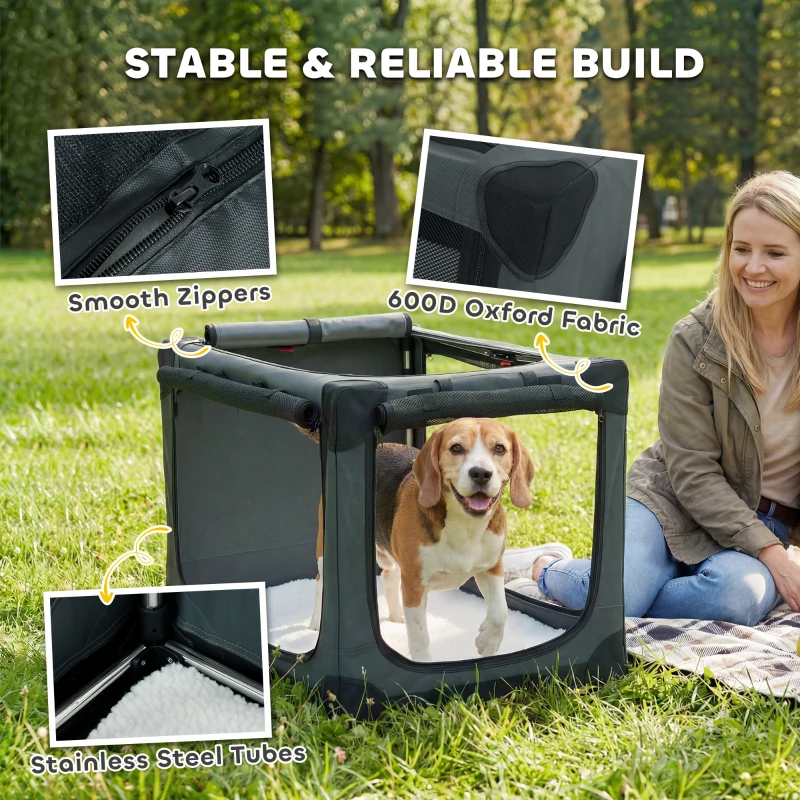 PawHut Soft Dog Crate Pet Travel Crate 76 x 54 x 54 cm with Removable Pad Mesh Window Army Green