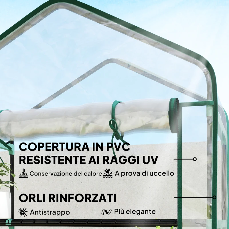 Outsunny Serra a Casetta a 5 Livelli con Ingresso Avvolgibile, in Acciaio e Polietilene, 90x49x193 cm, Trasparente