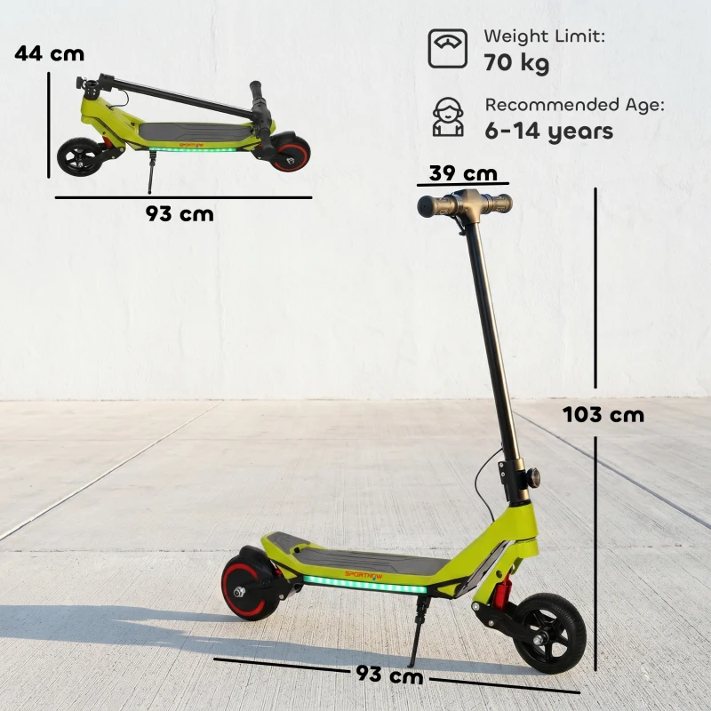 SPORTNOW Electric Scooter for Kids, Foldable E Scooter for Age Age 6+ with LED Display, RGB lights, Up to 16km/h, Green