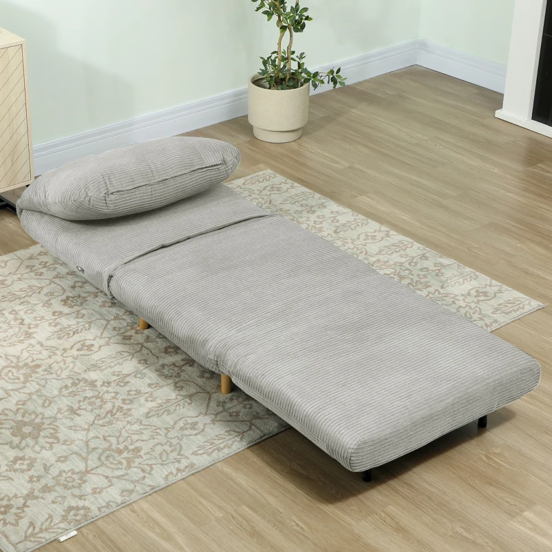 HOMCOM 2-in-1 Schlafsessel Gästebett, verstellbare  Kopfstütze Cord-Optik 82 cm x 87 cm x 89 cm Grau