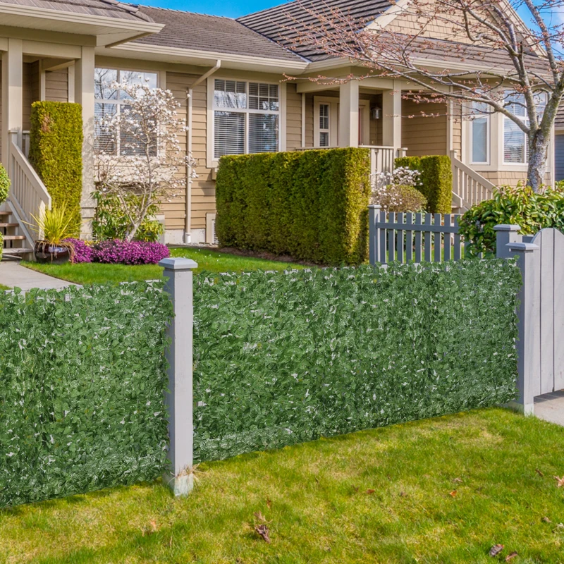 Outsunny Haie Artificiel Brise-Vue décoration Rouleau 3L x 1H m Feuillage hêtre réaliste Anti-UV, feuilles en soie, Vert foncé