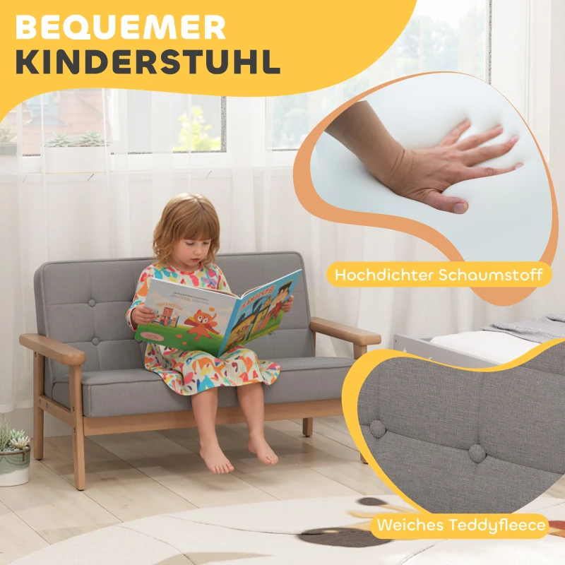 AIYAPLAY Kindersessel, Kindersofa mit Holzrahmen, Samtoptik, gepolstert, für Kinder von 3-15 Jahren Grau