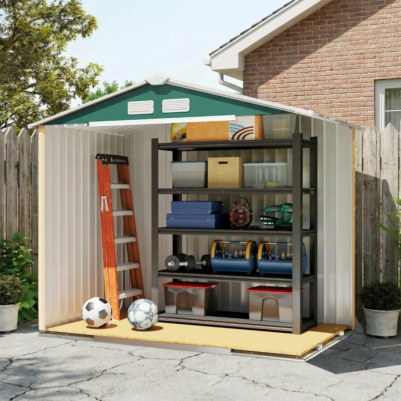 Outsunny 7 x 4ft Metal Garden Shed, Outdoor Storage Tool House with Ventilation Slots, Foundation Kit and Lockable Double Doors, Green