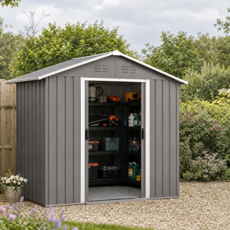 Outsunny 6.5 x 3.5ft Metal Garden Storage Shed - Light Grey