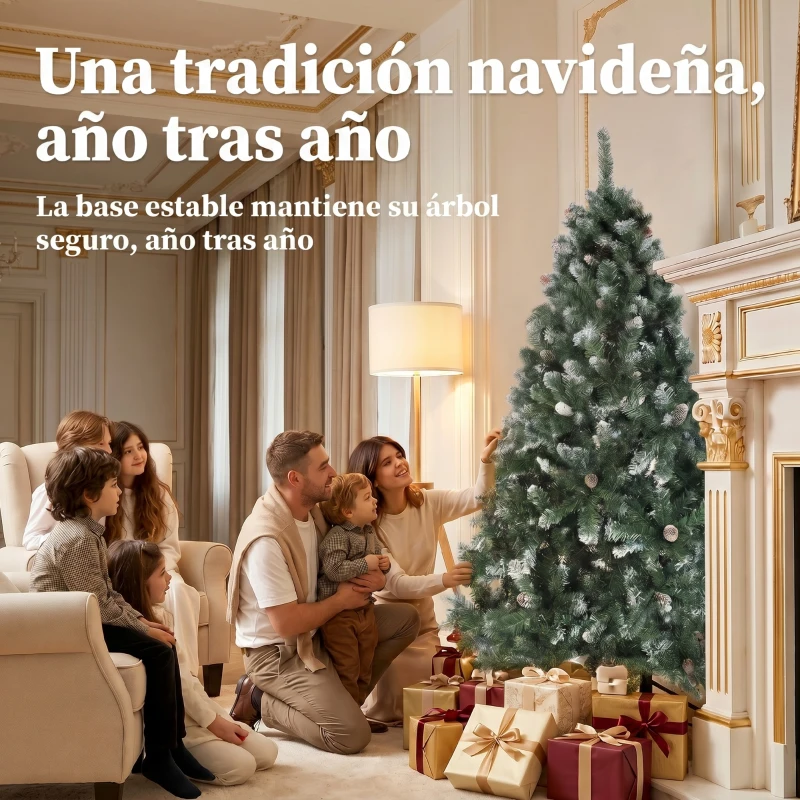 HOMCOM Árbol de Navidad Artificial 180 cm con 910 Ramas con Nieve 58 Piñas y Soporte Metálico Plegable Fácil Montaje Verde