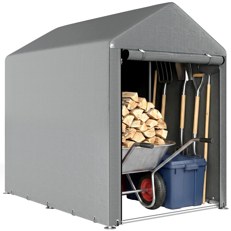 Outsunny Abri de Jardin Imperméable avec 2 Compartiments, Porte Enroulable à Fermeture Éclair, 120x179x165cm, Gris Clair