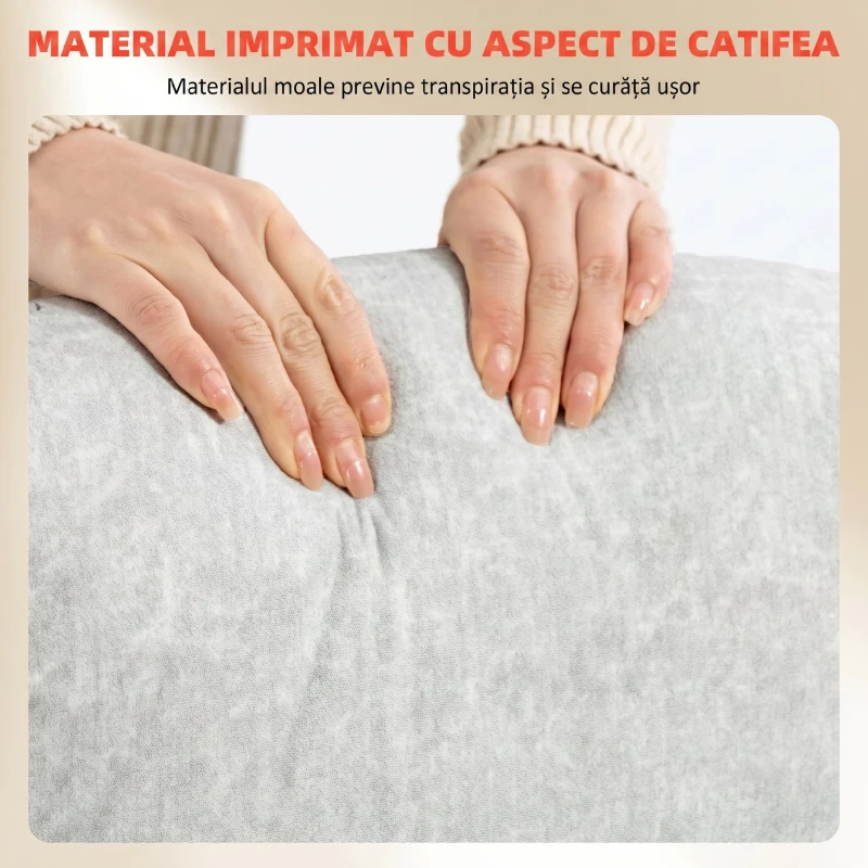 Scaun Ergonomic HOMCOM, Spătar Înalt, Tapițat în Catifea Imprimată, Cotiere Rabatabile, Alb Crem
