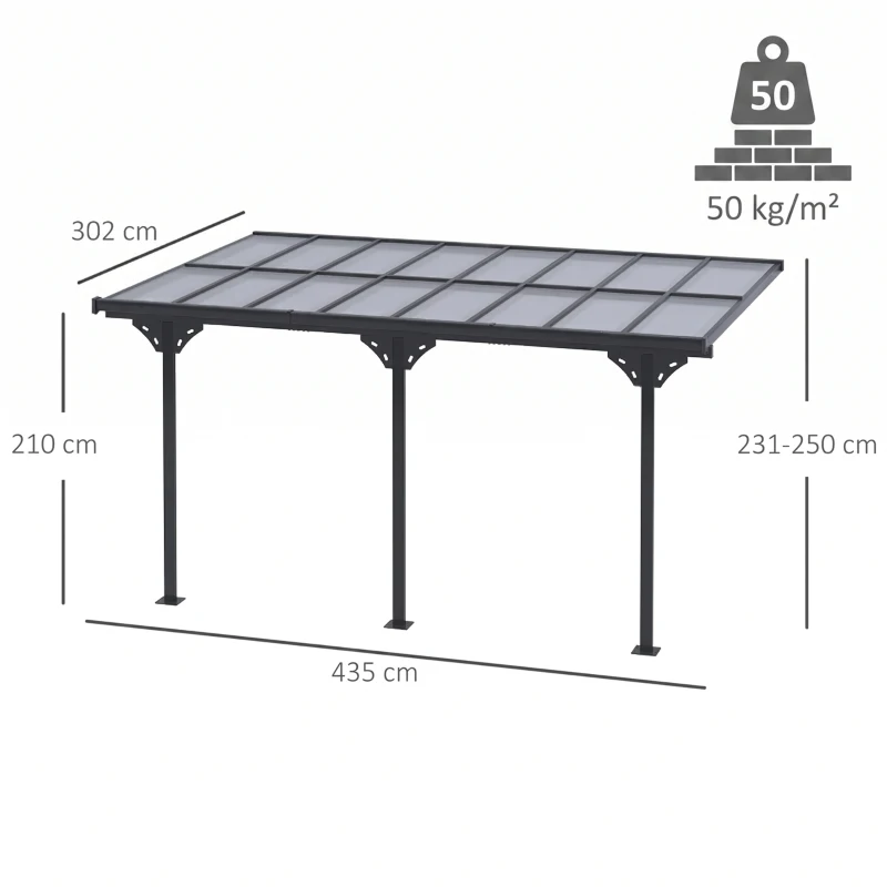 Outsunny 4.35 x 3m Outdoor Patio Gazebo Pergola, Retractable Pergola Canopy Aluminum Post & PC Roof,  Grey