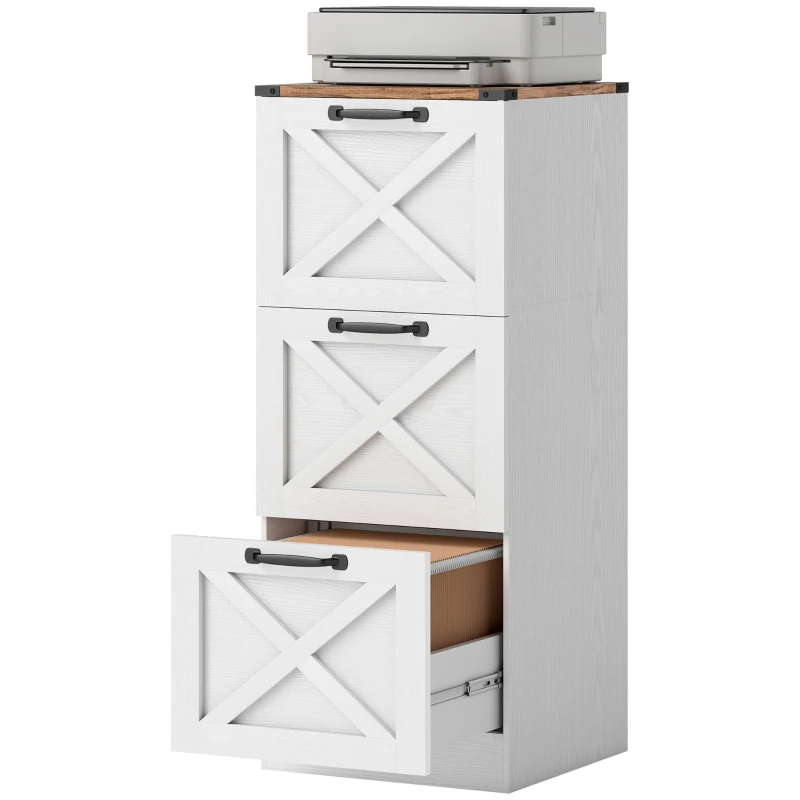 HOMCOM Bürocontainer mit 3 Schubladen, Hängemappen für Letter/A4, Landhausstil, 40x40x101cm, Weiß